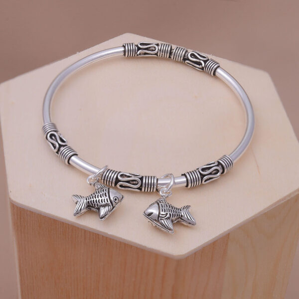 MELANO 925 Sterling Silver Oxidised Fish Shaped Bangles Gift for Her
