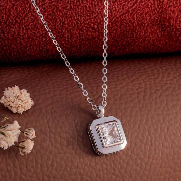 MELANO 925 Sterling Silver Square Moissanite Diamond Necklace | Rhodium Plated Gift for Her