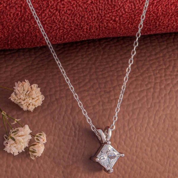MELANO 925 Sterling Silver Square Zicron Diamond Necklace | Rhodium Plated Gift for Her
