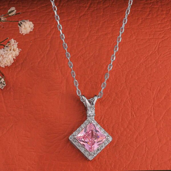 MELANO 925 Sterling Silver Square Pink Diamond Necklace | Rhodium Plated Gift for Her