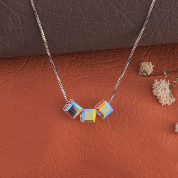 MELANO 925 Sterling Silver 3 Stylish Square Charm Necklace | Rhodium Plated Gift for Her