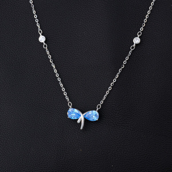 MELANO 925 Sterling Silver Italian Pink & Blue Stone Pendant Chain Set Rhodium Plated Gift for Her