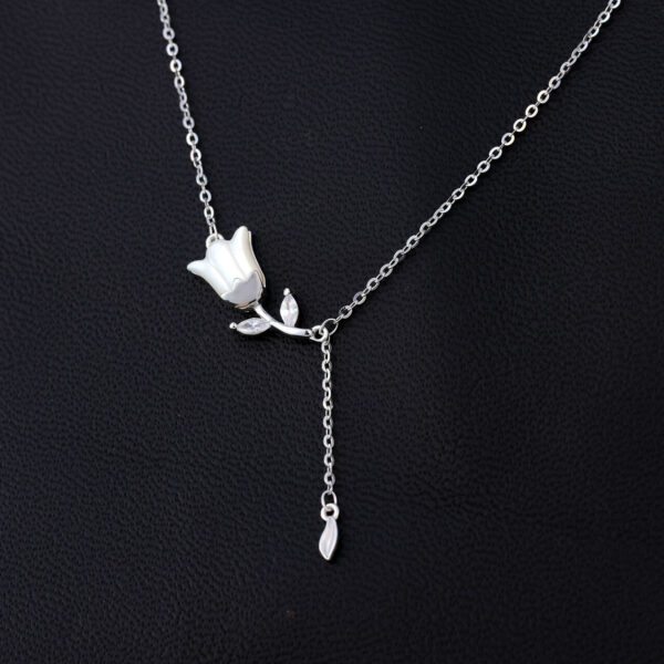 MELANO 925 Sterling Silver Rose Pendant Chain Jewellery Set Rhodium Plated, Gift for Her