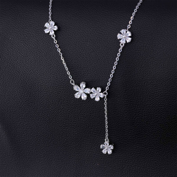 MELANO 925 Sterling Silver Italian Two Flower Diamond Pendant Chain Necklace