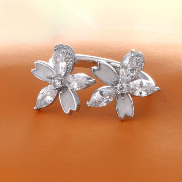 MELANO 925 Sterling Silver Two Flower Evil Eye Ring
