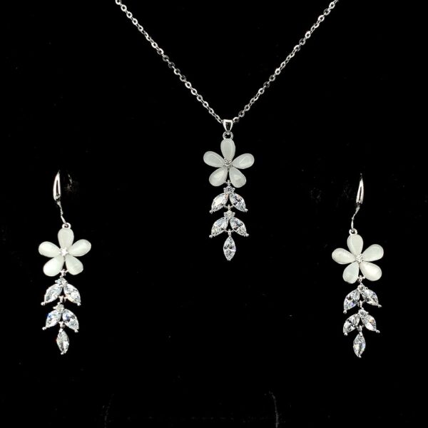 MELANO 925 Sterling Silver Flax Pendant Chain Earring Set Rose Gold Rhodium Plated, Gift for Her
