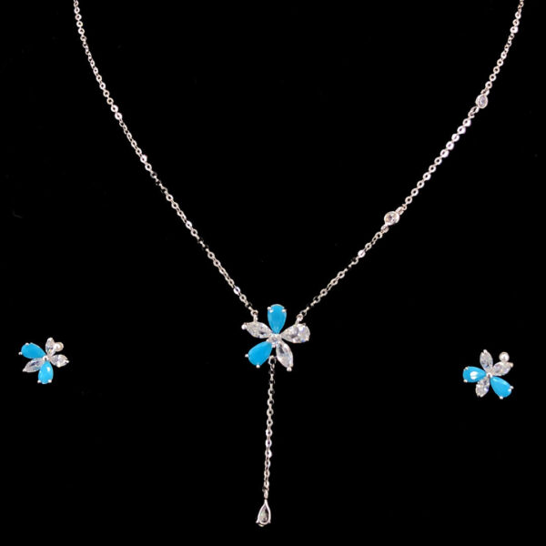 MELANO 925 Sterling Silver Periwinkle Pendant Earring Chain Set Rose Gold Rhodium Plated, Gift for Her