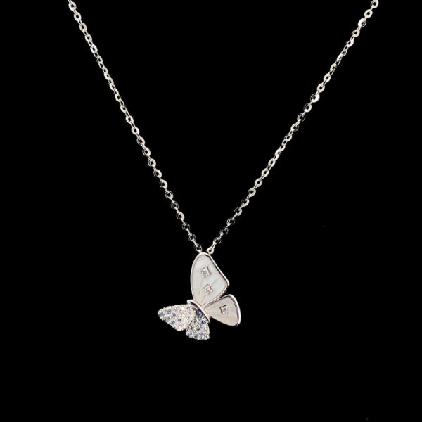 MELANO 925 Sterling Silver Flying Butterfly Pendant Chain Set Rose Gold Rhodium Plated, Gift for Her