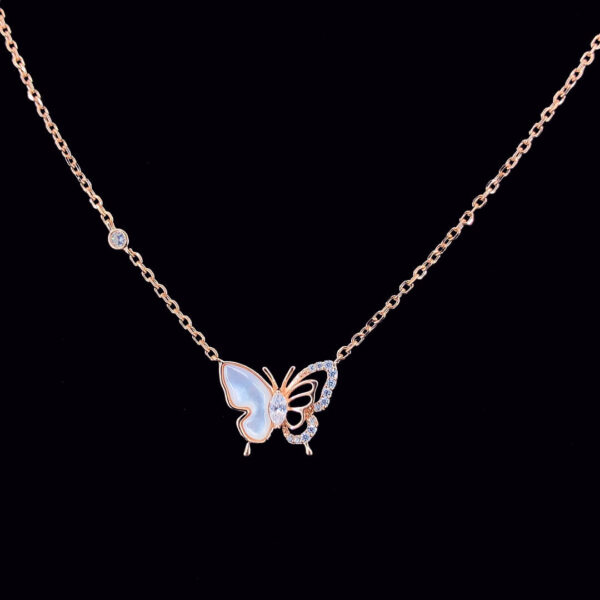 MELANO 925 Sterling Silver Butterfly Pendant Chain Set Rose Gold Rhodium Plated, Gift for Her