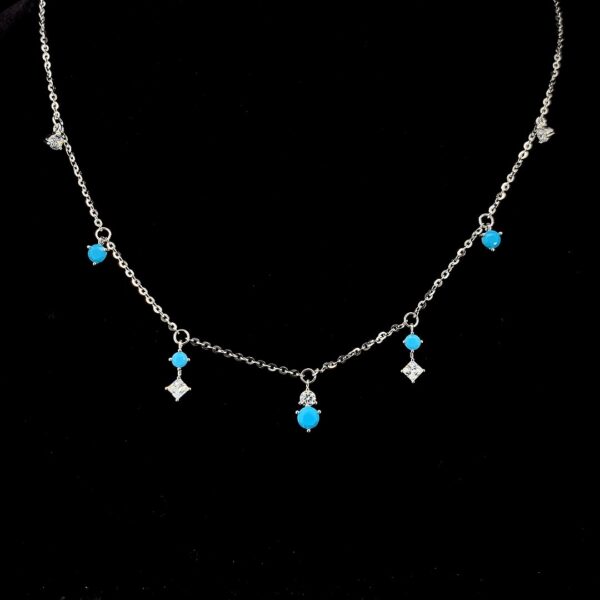 MELANO 925 Sterling Silver Sky Blue Pendant Chain Set Rose Gold Rhodium Plated, Gift for Her