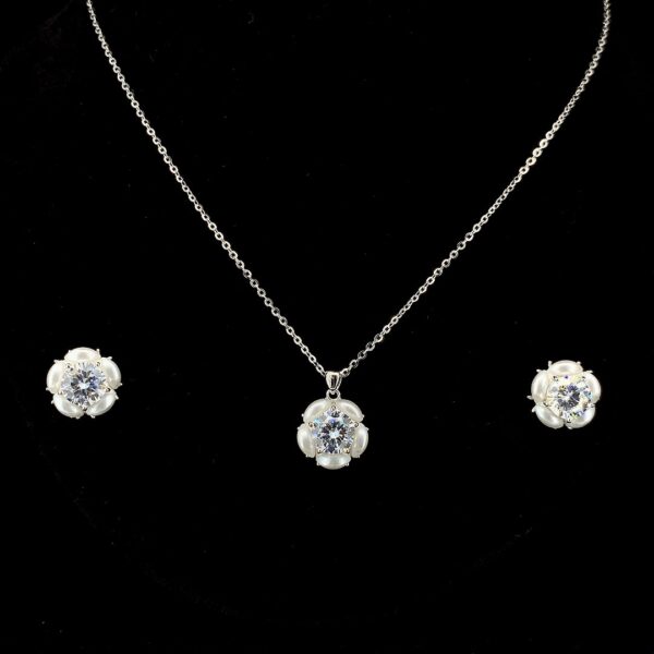 MELANO 925 Sterling Silver Flower Pendant Chain Earring Set Rose Gold Rhodium Plated, Gift for Her