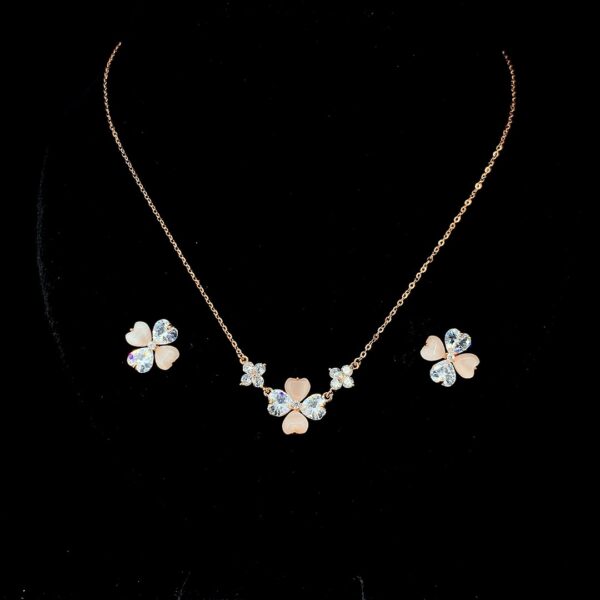 MELANO 925 Sterling Silver Iris Pendant Chain Earring Set Rose Gold Rhodium Plated, Gift for Her