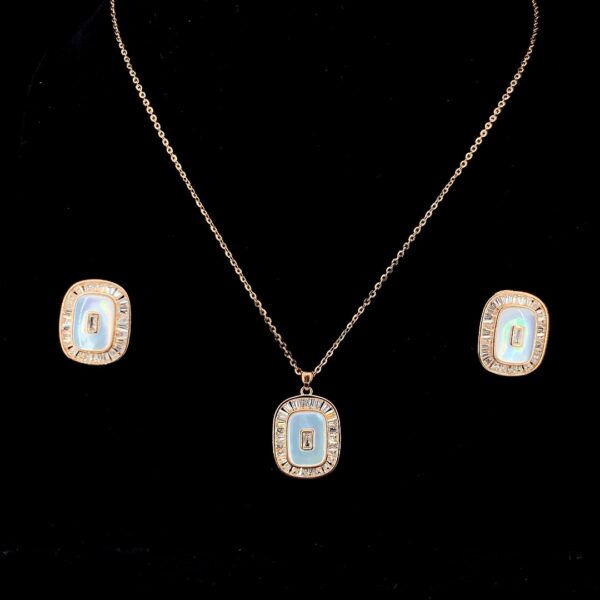 MELANO 925 Sterling Silver Square Pendant Chain Earring Set Rose Gold Rhodium Plated, Gift for Her