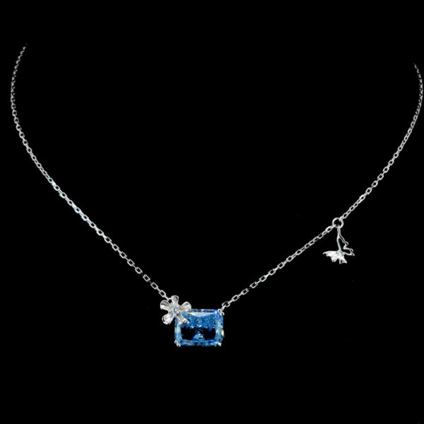 MELANO 925 Sterling Silver Blue Ice Cracker Pendant Chain Set Rose Gold Rhodium Plated, Gift for Her
