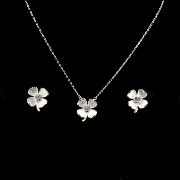 MELANO 925 Sterling Silver Flower Pendant Earring Chain Set Rose Gold Rhodium Plated, Gift for Her