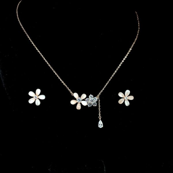 MELANO 925 Sterling Silver Flowers Pendant Chain Earring Set Rose Gold Rhodium Plated, Gift for Her