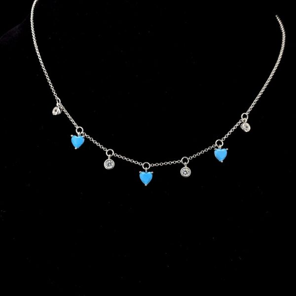 MELANO 925 Sterling Silver Blue Heart Necklace Set Rose Gold Rhodium Plated, Gift for Her