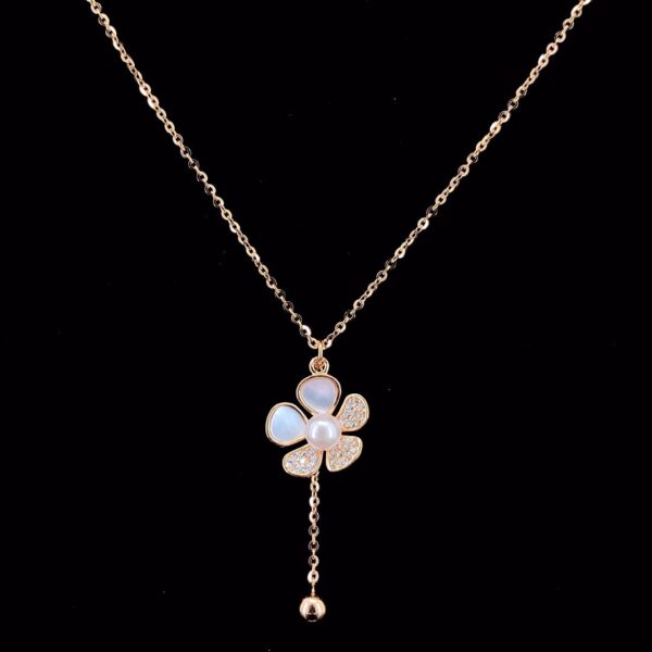 MELANO 925 Sterling Silver Flax Flower Pendant Jewellery, Set Rose Gold Rhodium Plated, Gift for Her
