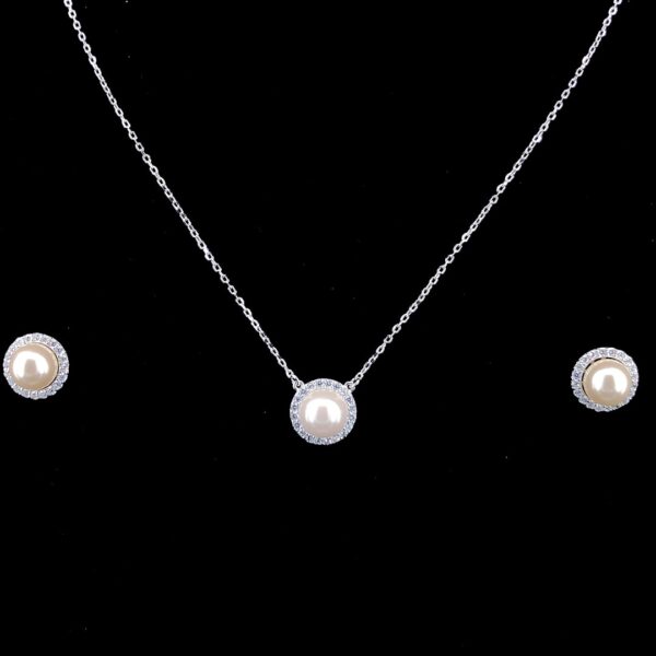 MELANO 925 Sterling Silver Pearl Round Pendant Chain Earring Set Rose Gold Rhodium Plated, Gift for Her