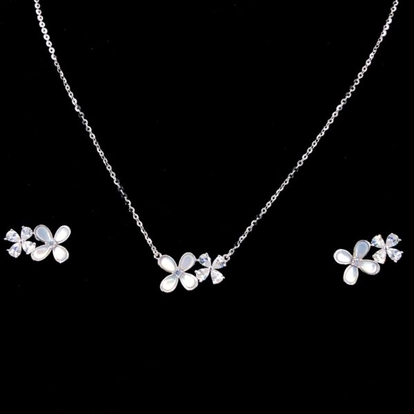 MELANO 925 Sterling Silver Double Flower Pendant Chain Earring Set Rose Gold Rhodium Plated, Gift for Her