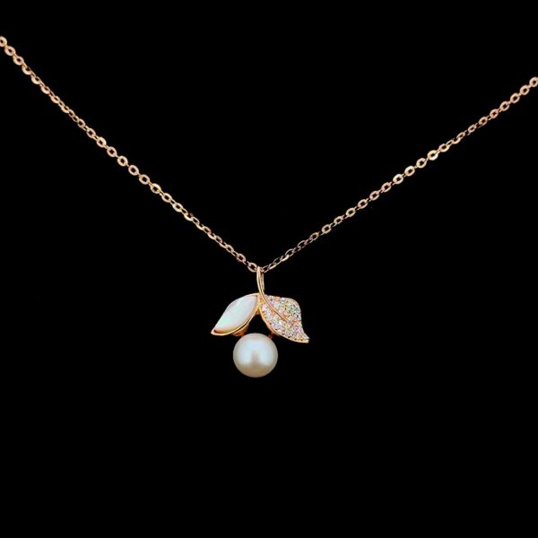 MELANO 925 Sterling Silver Leaf Freshwater Pearl Necklace, Original Rhodium Plated, Gift for Her